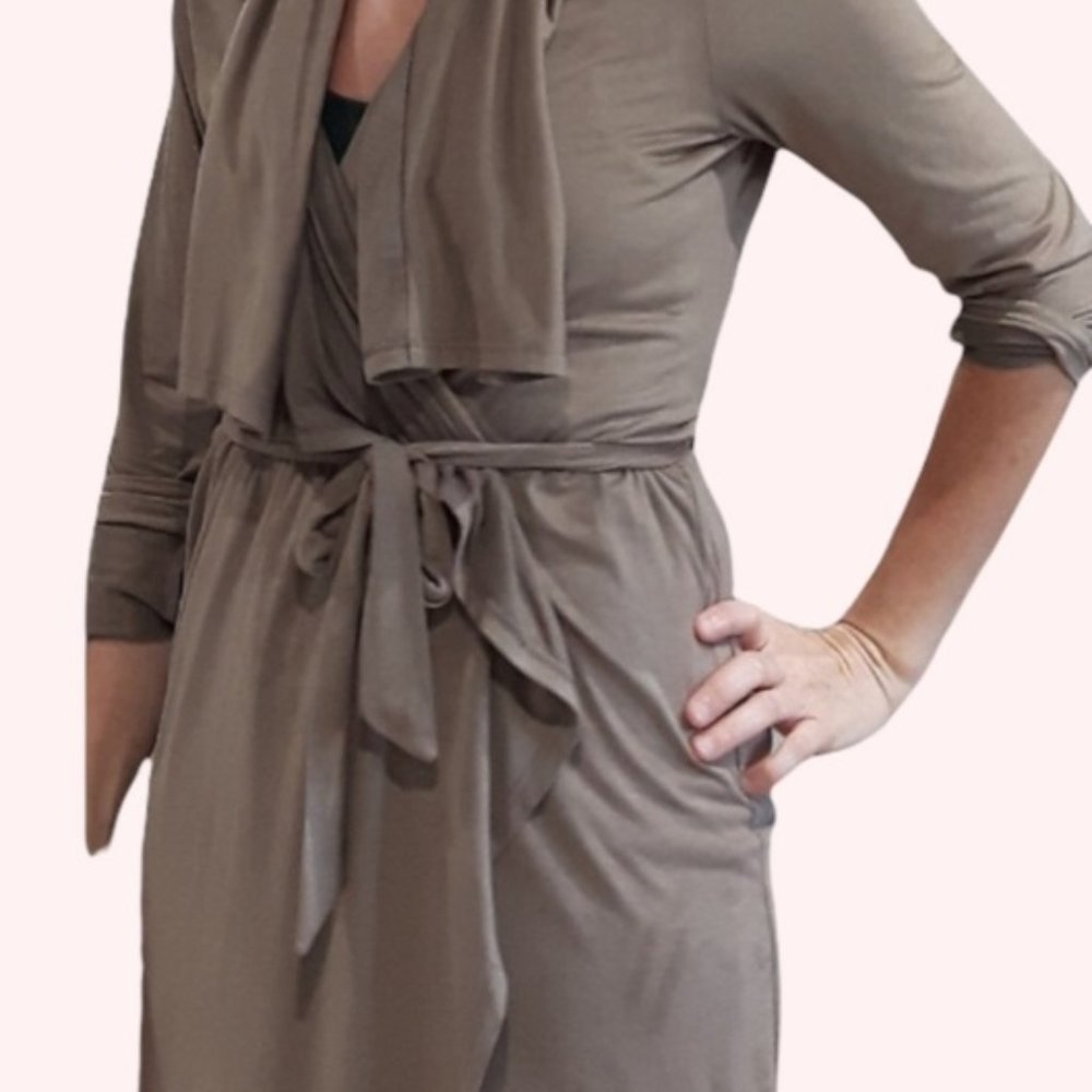 Faux Suede Long Cardigan Tie Waist Versatile Robe